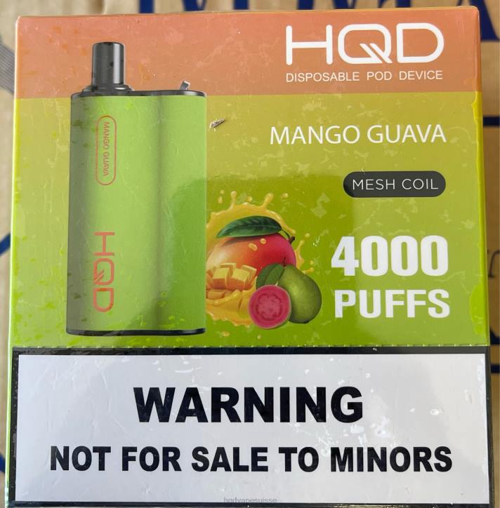 F6PN100 HQD BOX 4000 bouffées - HQD vape Suisse mangue goyave