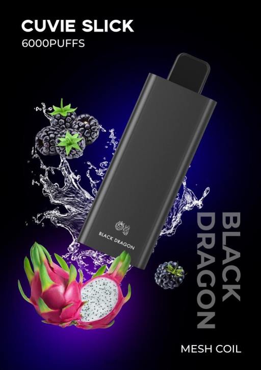 F6PN31 HQD CUVIE SLICK 6000 bouffées - HQD vape Genève dragon noir lisse